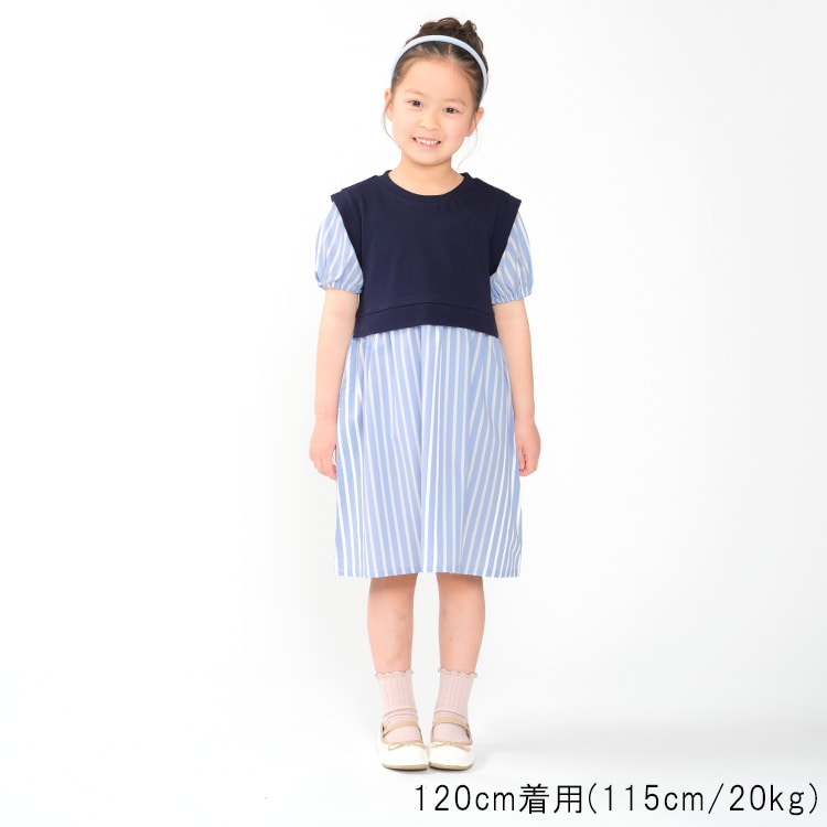 格紋/條紋疊層短袖連身裙