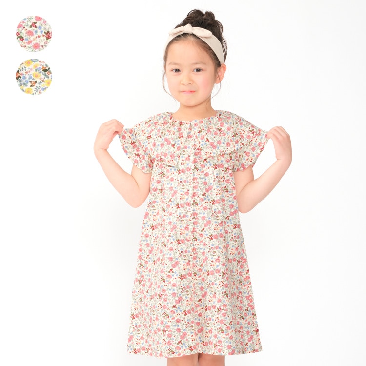 Collared small floral print dress (pink, 90cm)