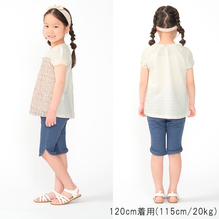 Floral chiffon pleated short-sleeved T-shirt