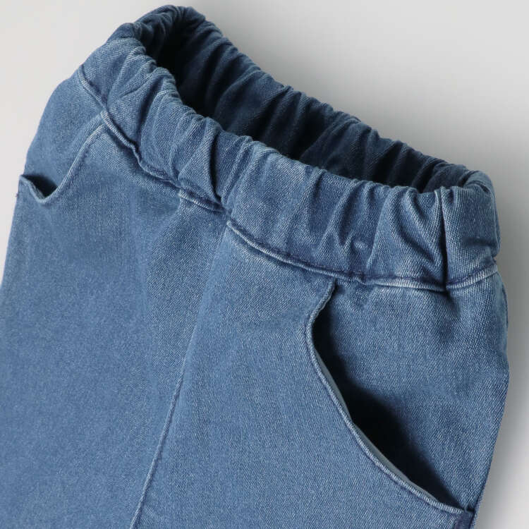 Stretch denim slit half length shorts