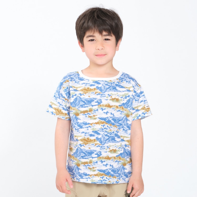 All-over print short-sleeved T-shirt (blue, 130cm)