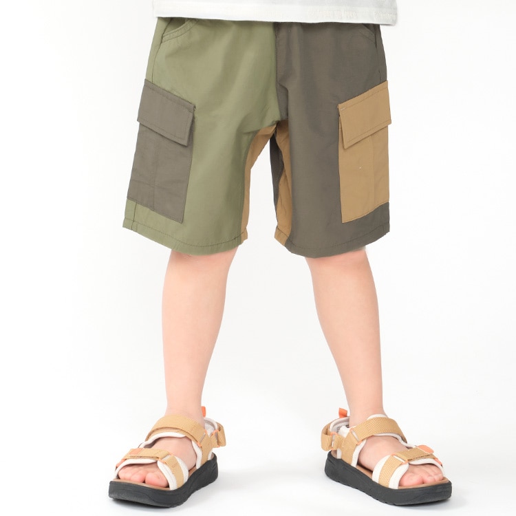 Crazy color combination 5/8 length shorts (khaki green, 130cm)