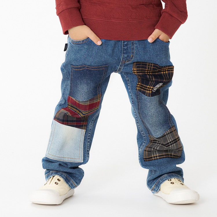 Remake風格牛仔直筒褲（藍色，120cm）
