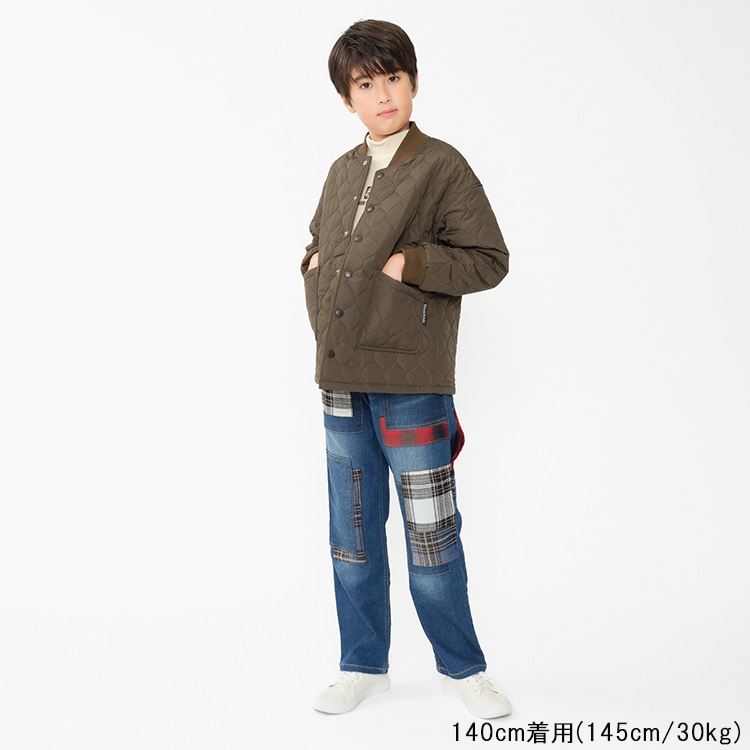 Patchwork-style stretch denim pants (140-160cm)