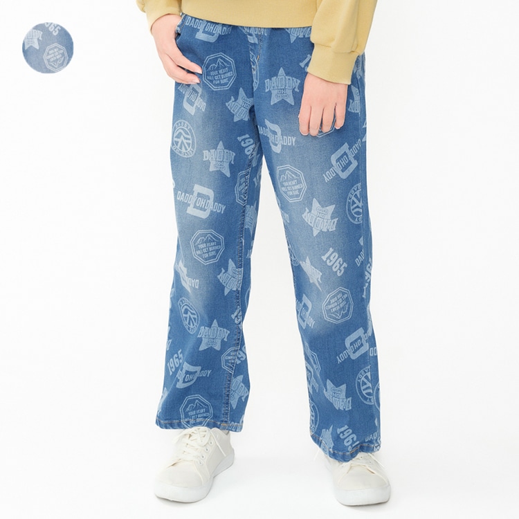 All-over print stretch denim pants (140-160cm)