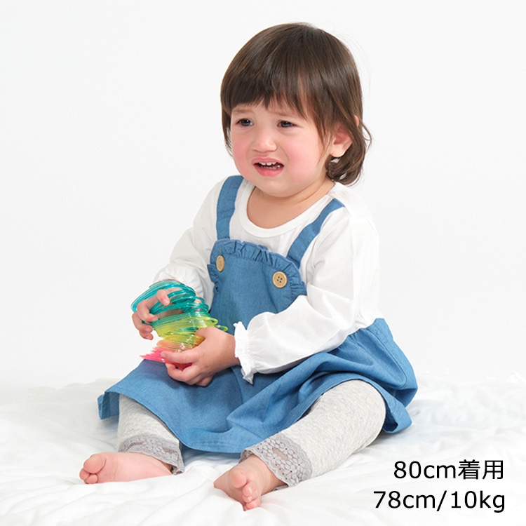 ジャンスカ重ね着風長袖ワンピース 子供服の通販はこどもの森 メーカー直営公式 丸高衣料 ワンピース風ロンパース80cm チュニック リボン ベビー 女の子