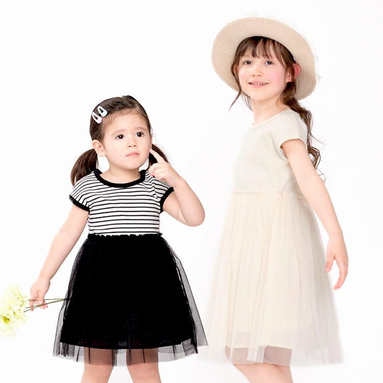 Border/plain tulle switching dress (80cm-130cm)