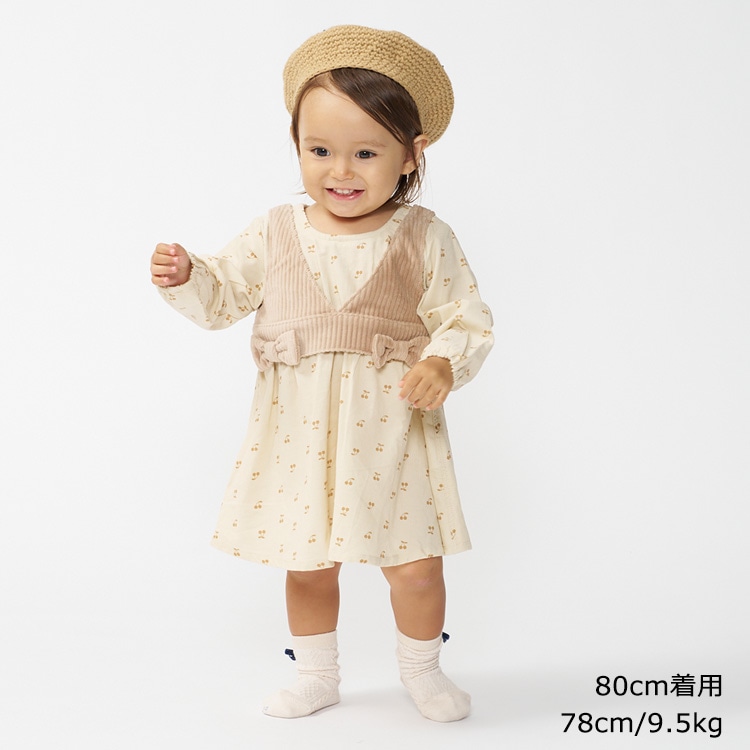 ビスチェ付さくらんぼ柄長袖ワンピース(80cm-130cm) | 子供服
