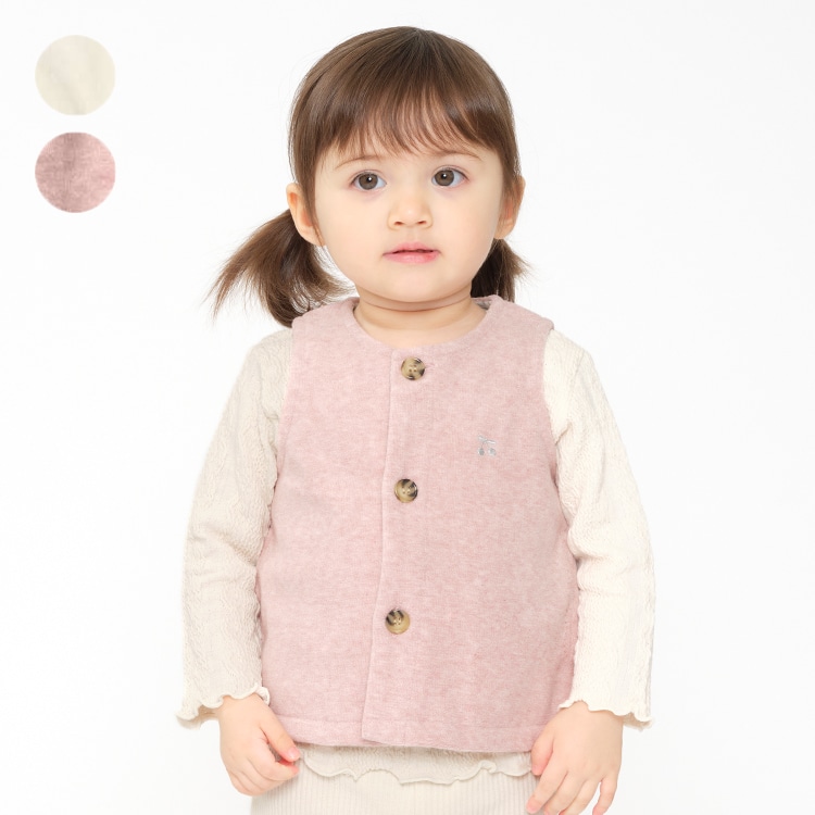 Brushed pile vest with cherry embroidery